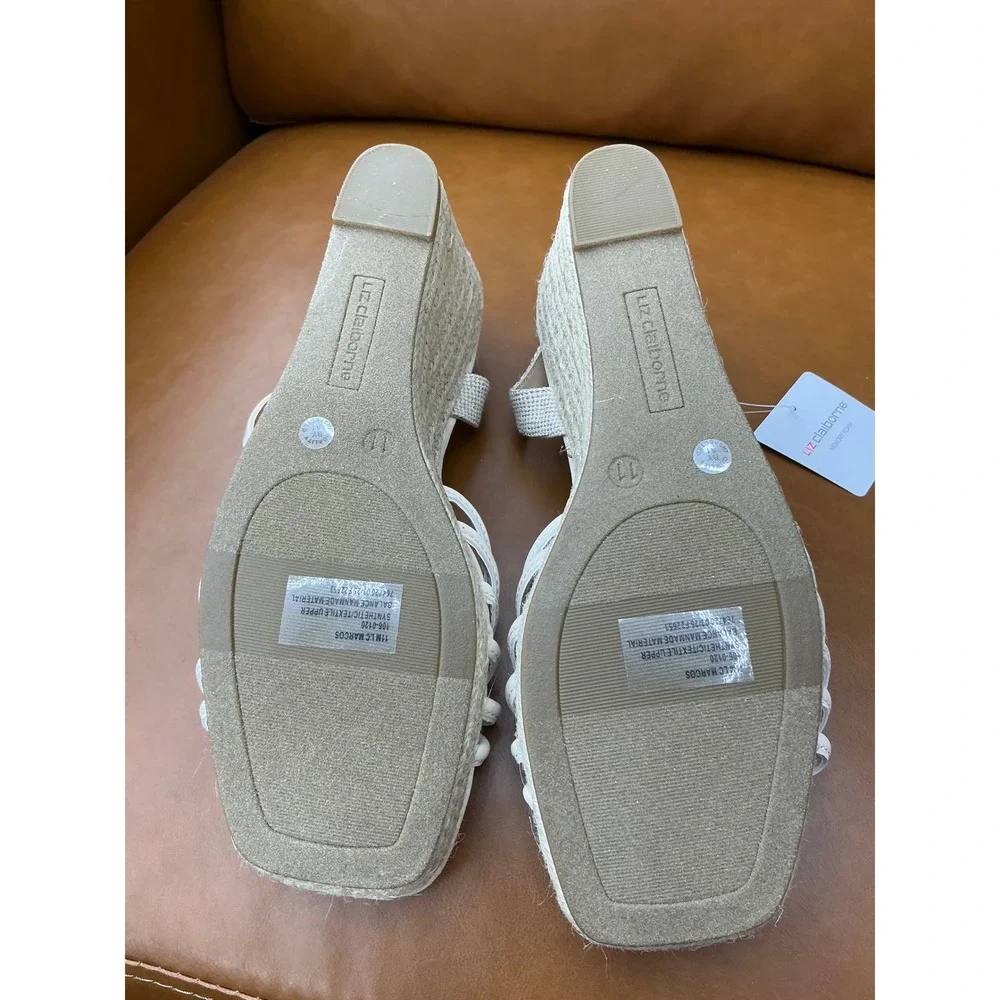 Liz Claiborne Marcos Wedge Sandals Womens 11 White New Espadrille Strappy